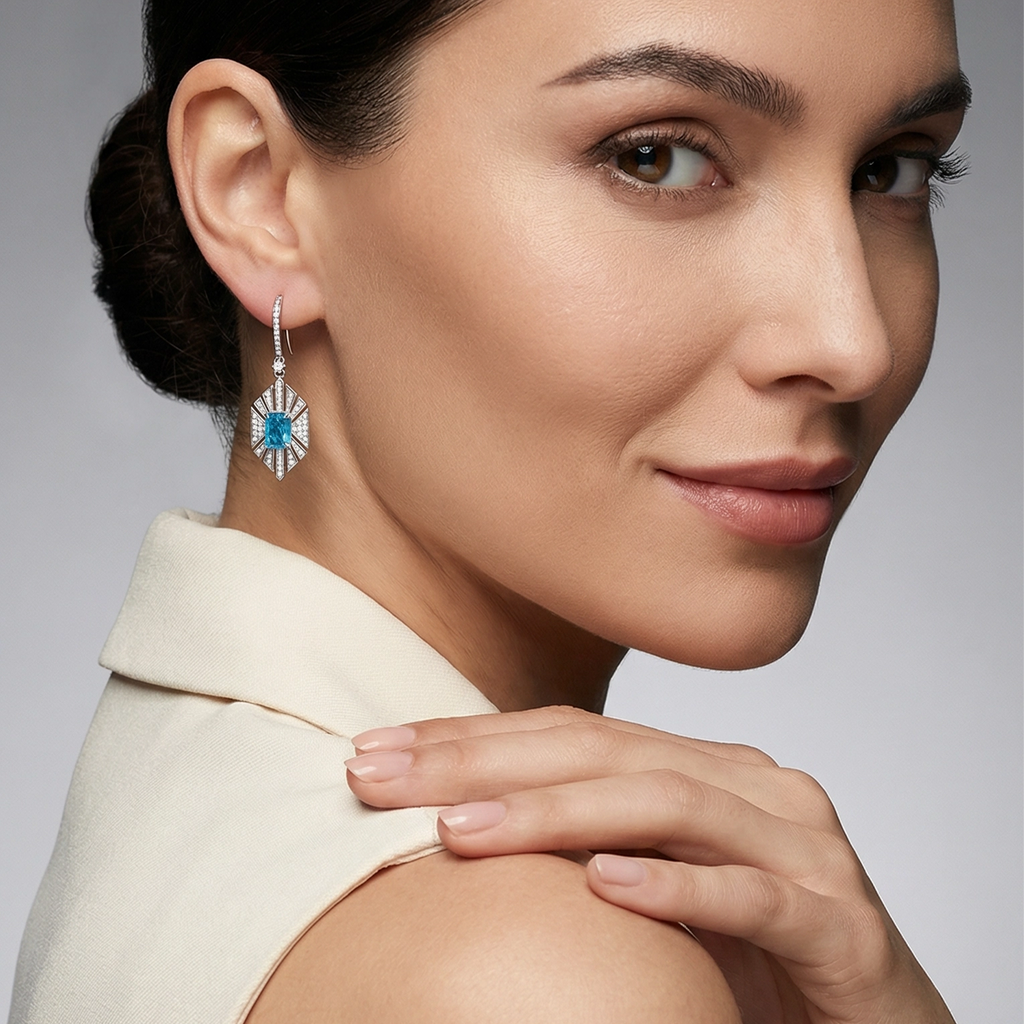 S925 Silver-plated Cubic Zirconia Blue Earrings