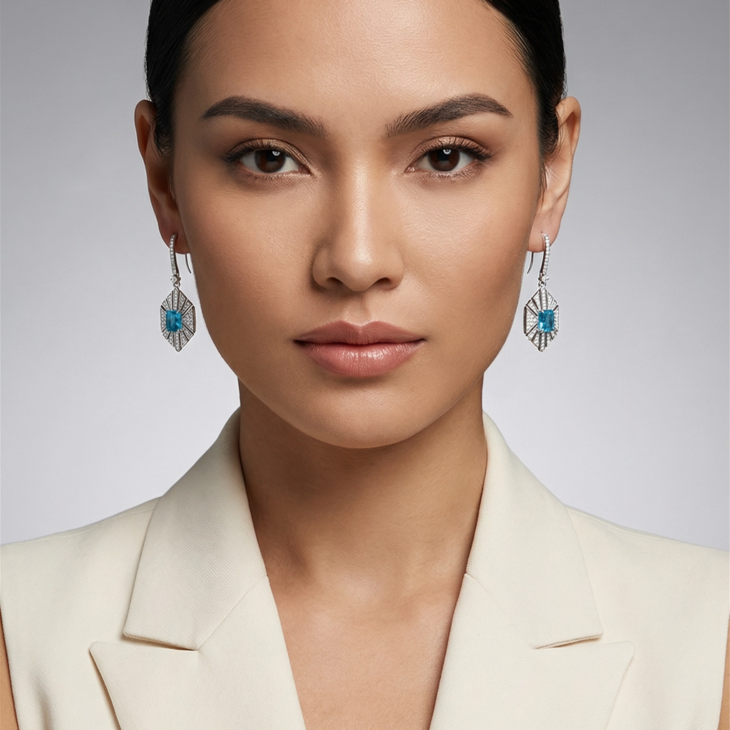 S925 Silver-plated Cubic Zirconia Blue Earrings