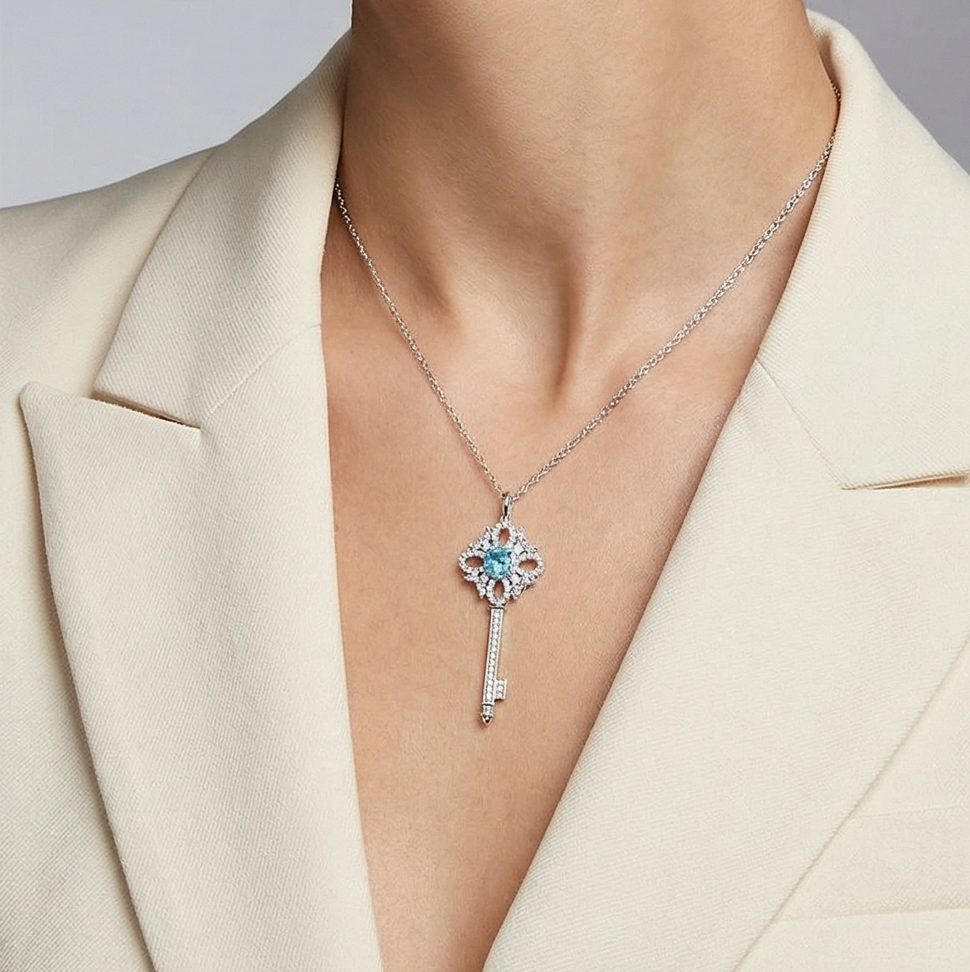 S925 Silver-plated Zirconia Blue Necklace