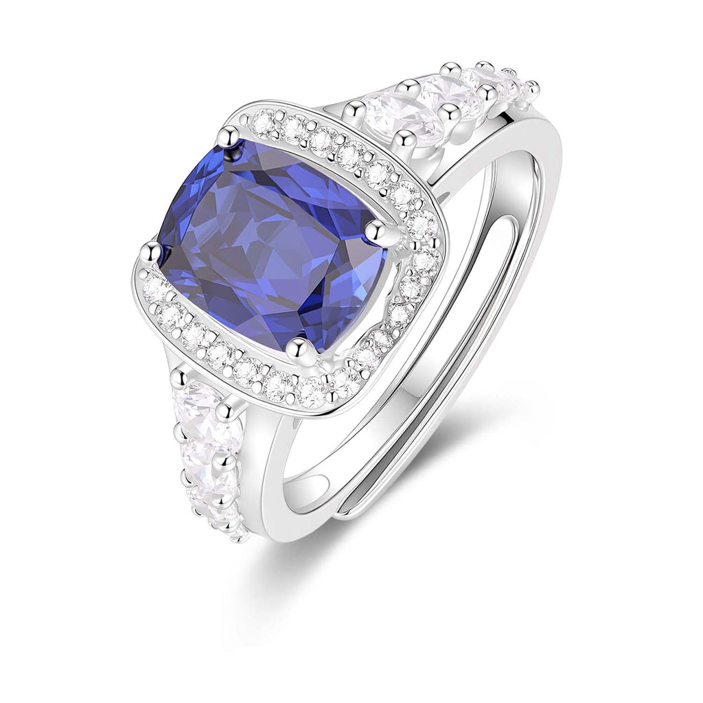 S925 Silver Cultured Blue Sapphire Ring(Adjustable Size)
