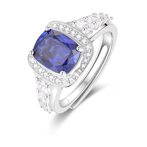 S925 Silver Cultured Blue Sapphire Ring(Adjustable Size)