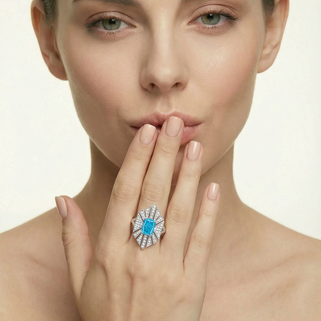 S925 Silver-plated Zirconia Blue Ring(Adjustable Size)