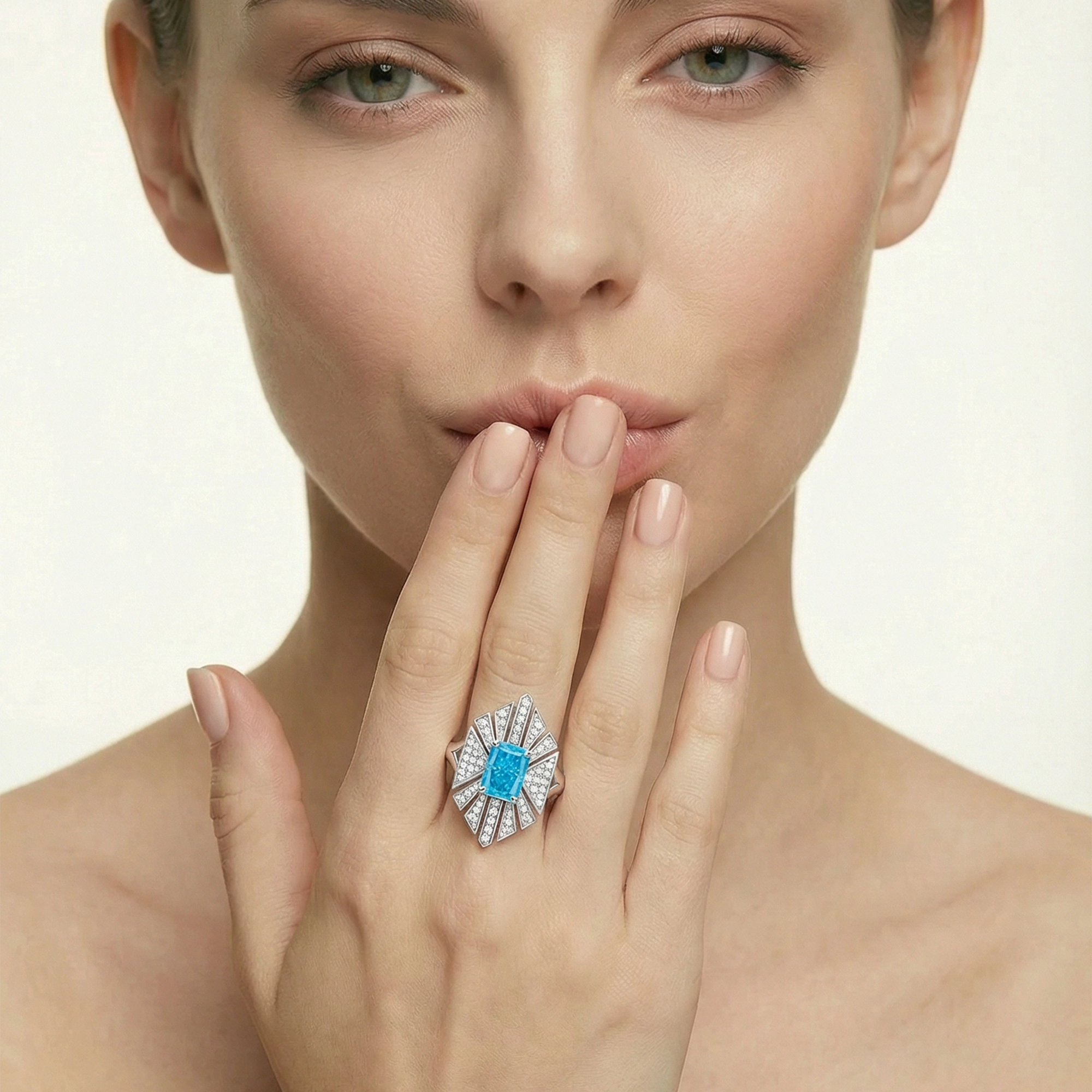 S925 Silver-plated Zirconia Blue Ring(Adjustable Size)