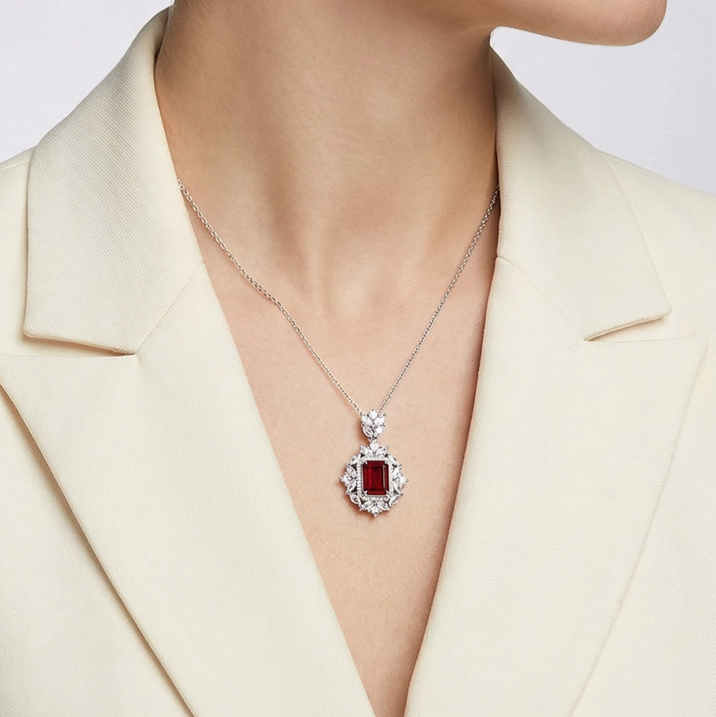 S925 Silver Red Corundum Necklace