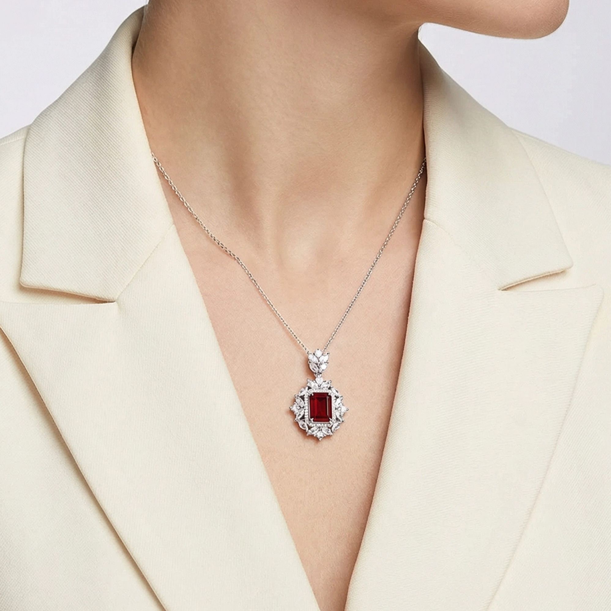 S925 Silver Red Corundum Necklace