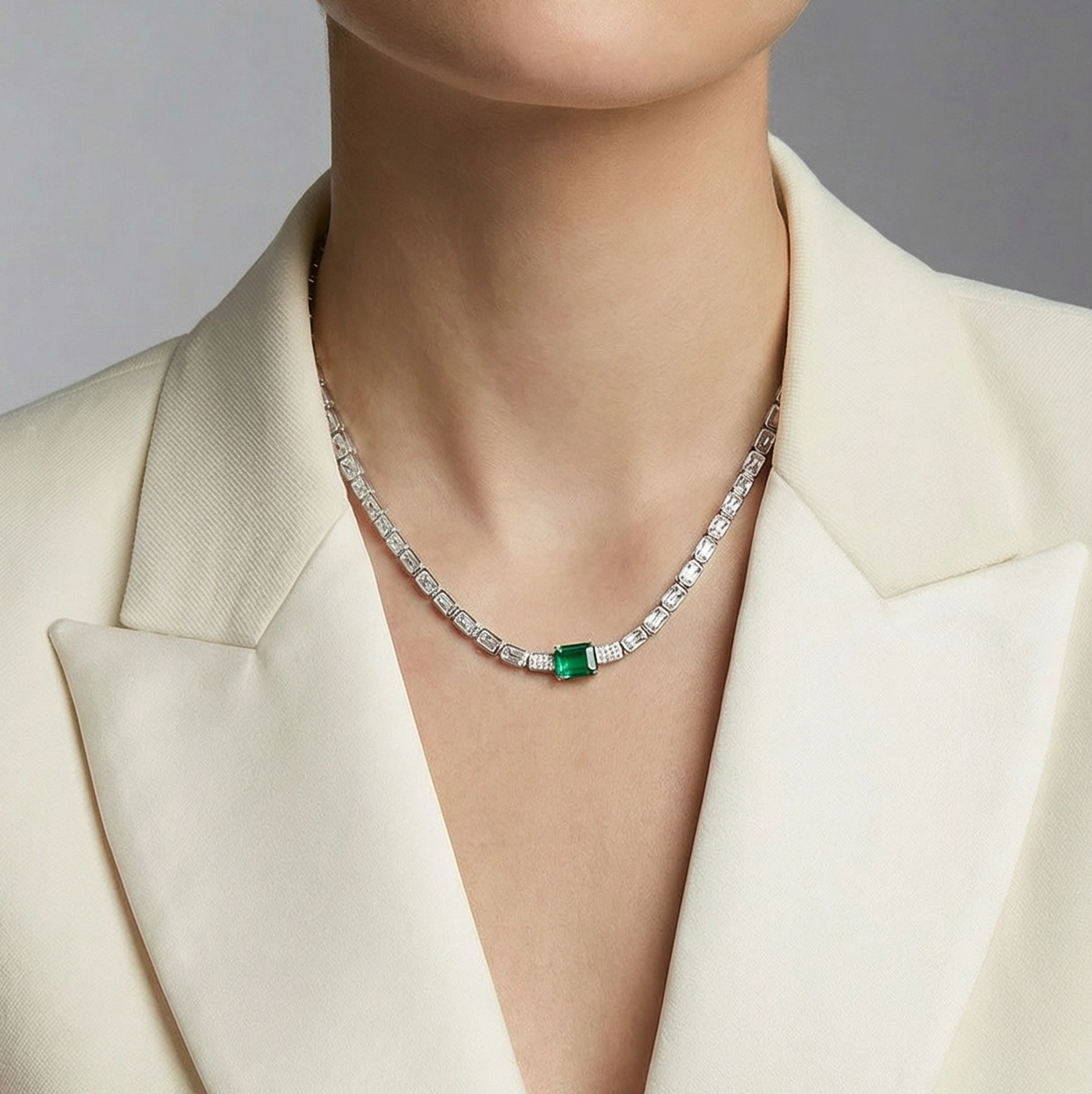 S925 Silver Eclat Emerald Necklace