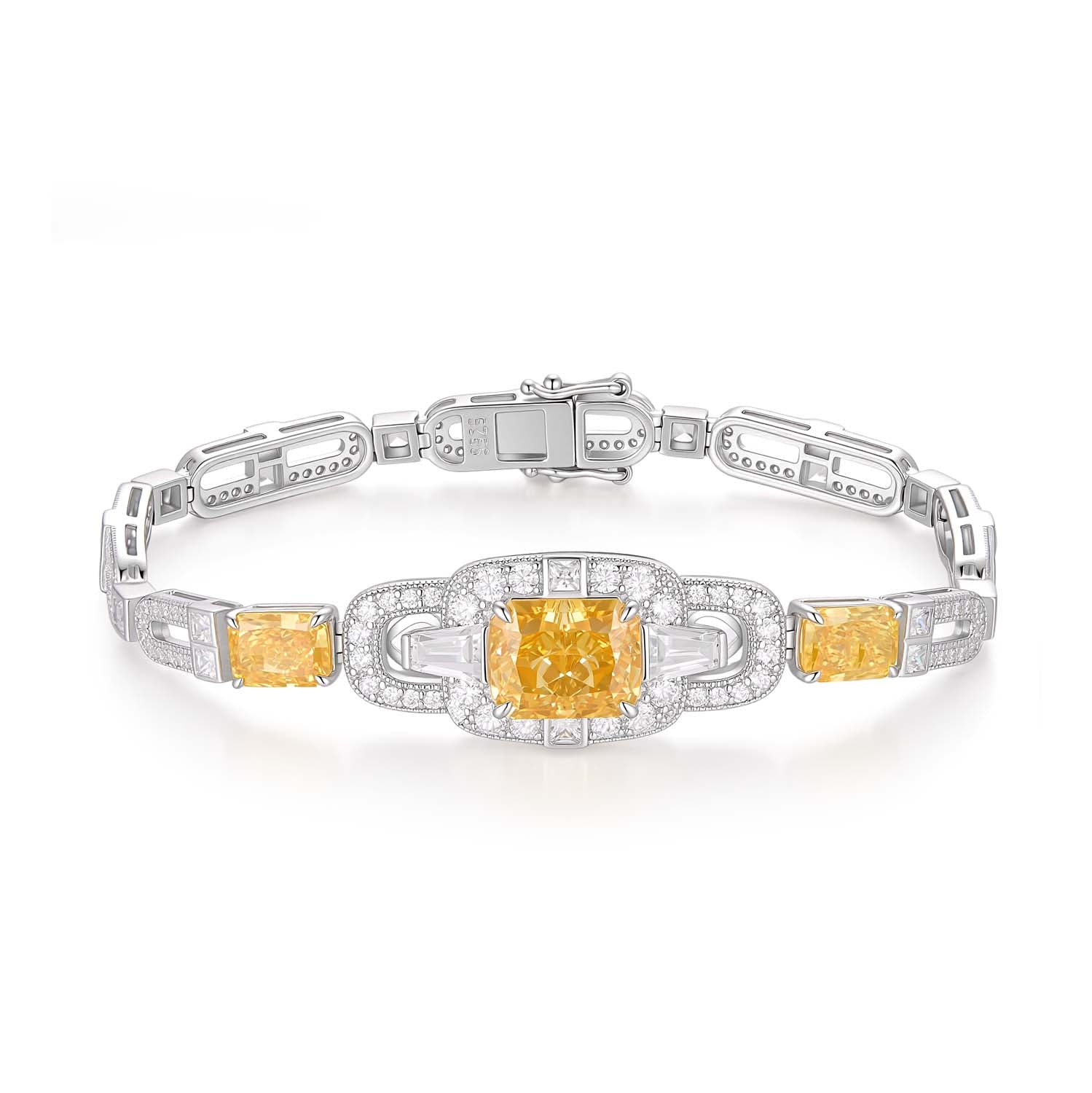 S925 Silver-plated Zirconia Yellow Bracelet(Adjustable Size)