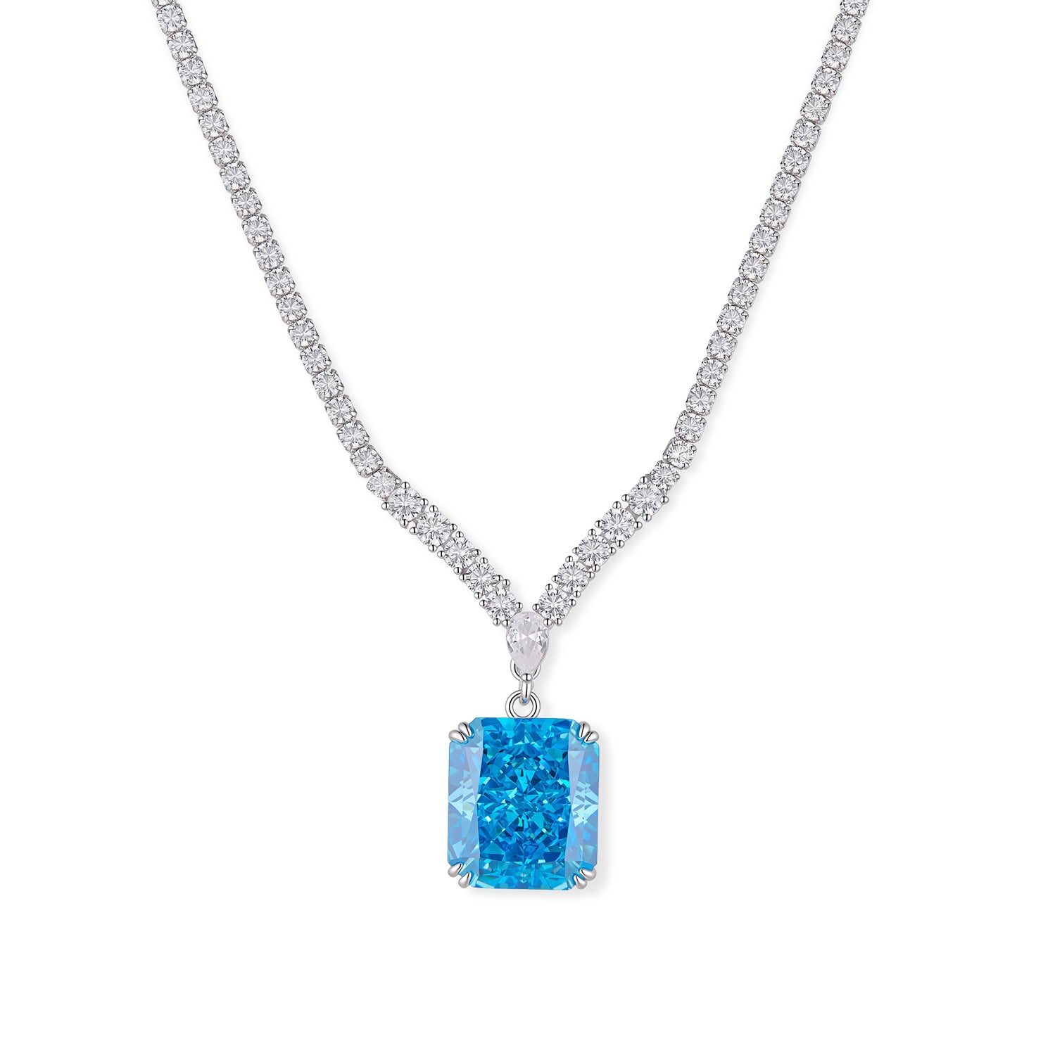 S925 Silver-plated Zirconia Blue Necklace