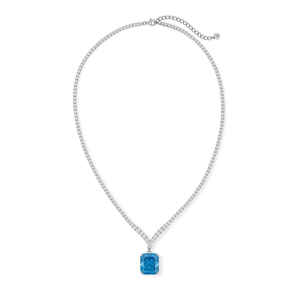 S925 Silver-plated Zirconia Blue Necklace