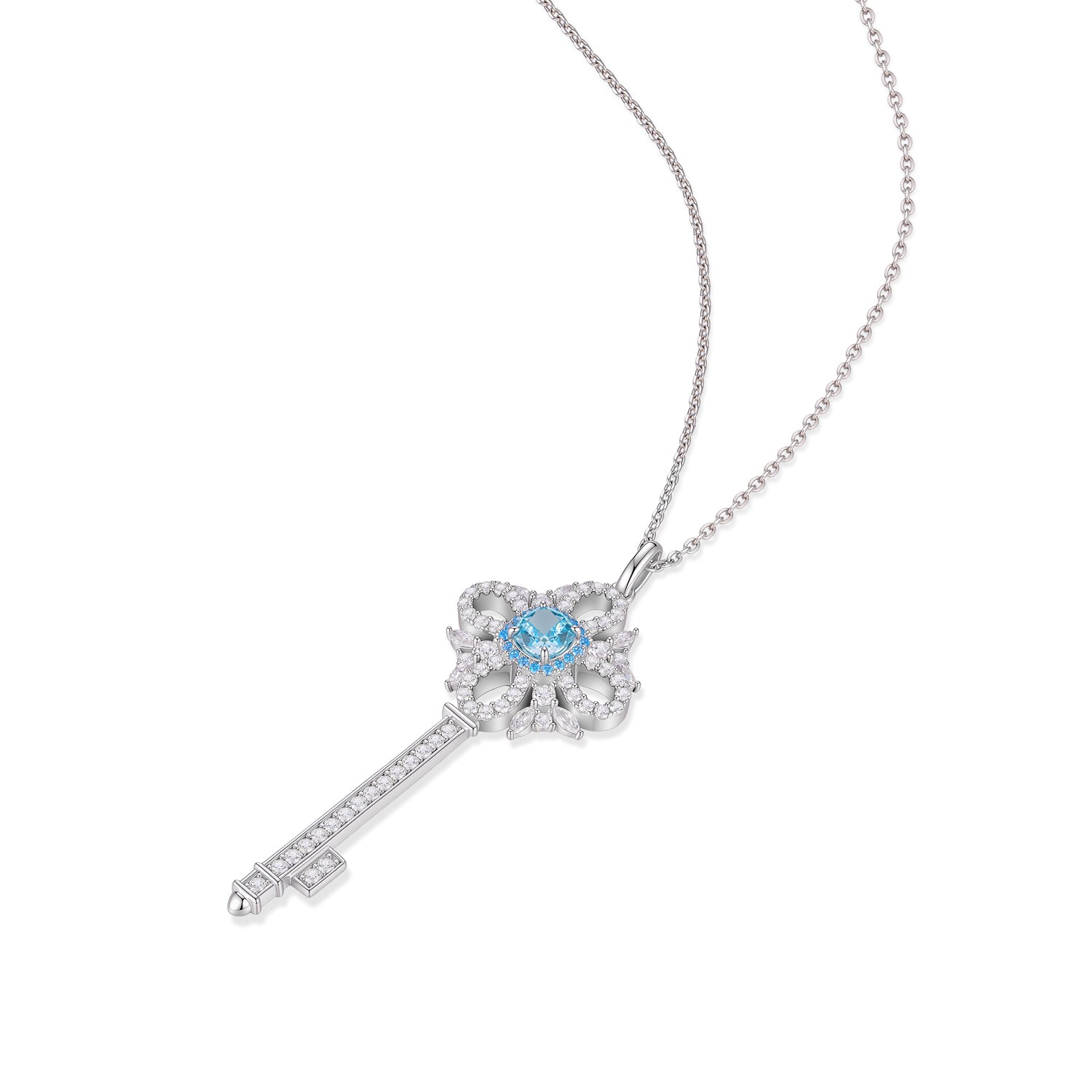 S925 Silver-plated Zirconia Blue Necklace