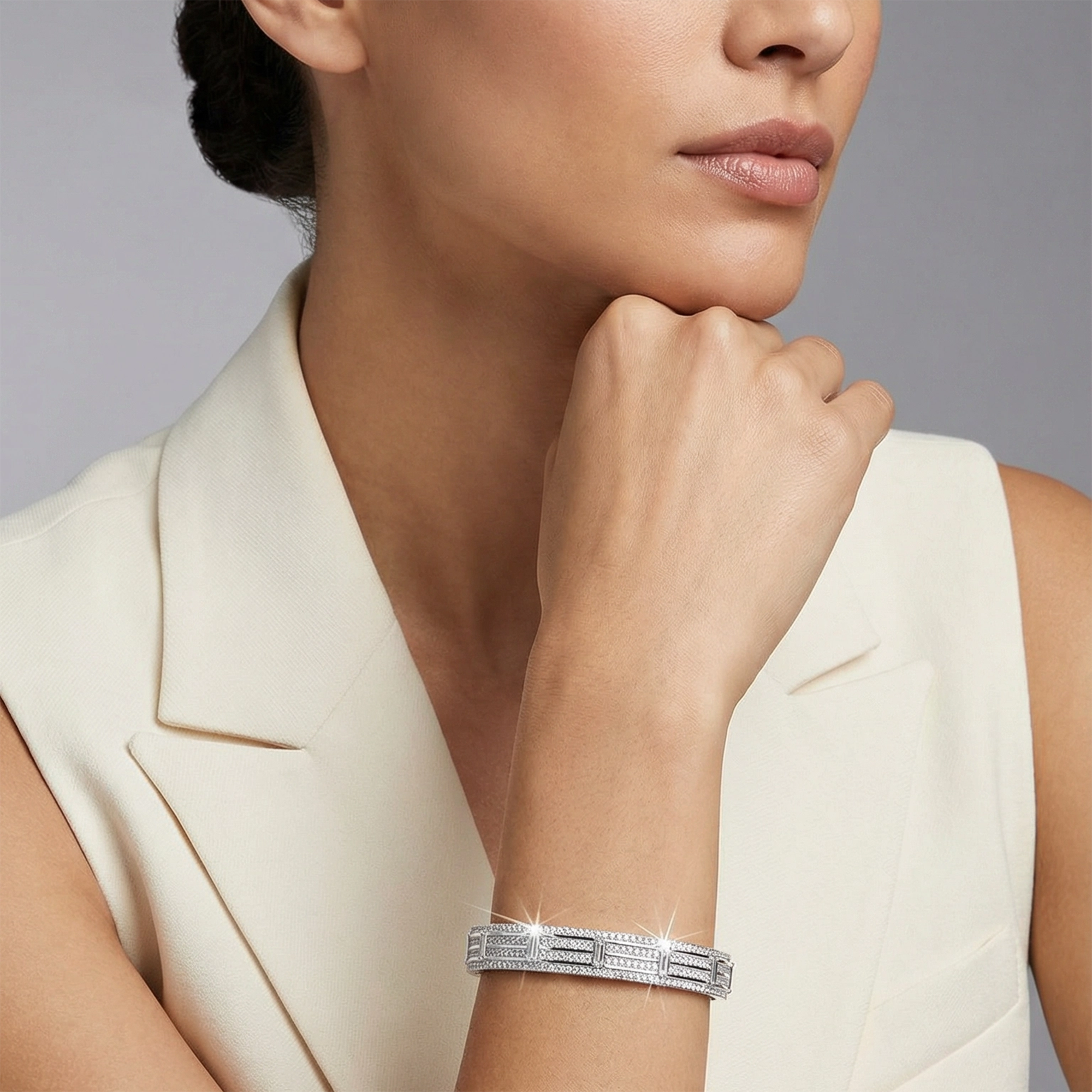 S925 Silver-plated Zirconia Bracelet and Ring(Adjustable Size)