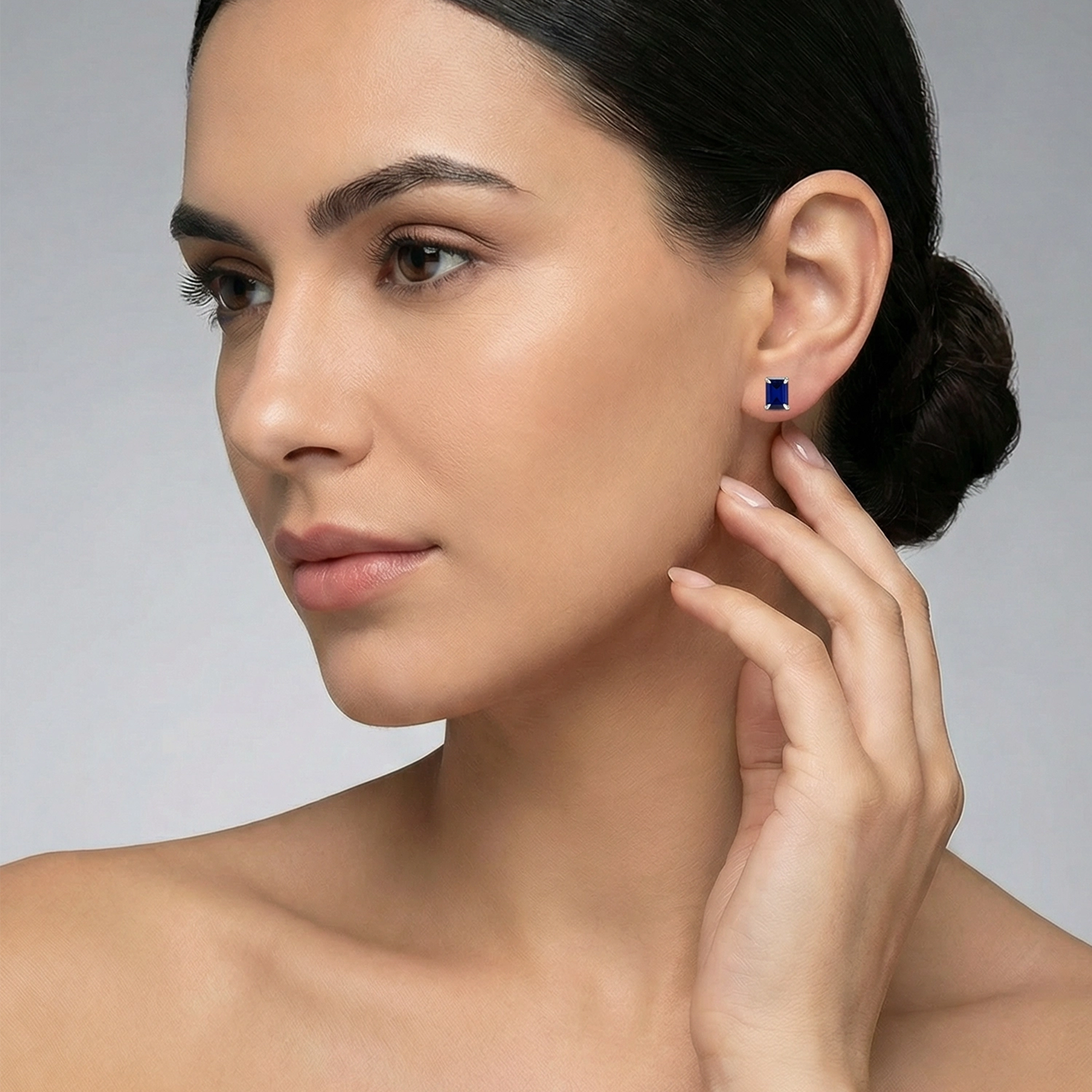 S925 Silver Cultured Blue Sapphire Earrings