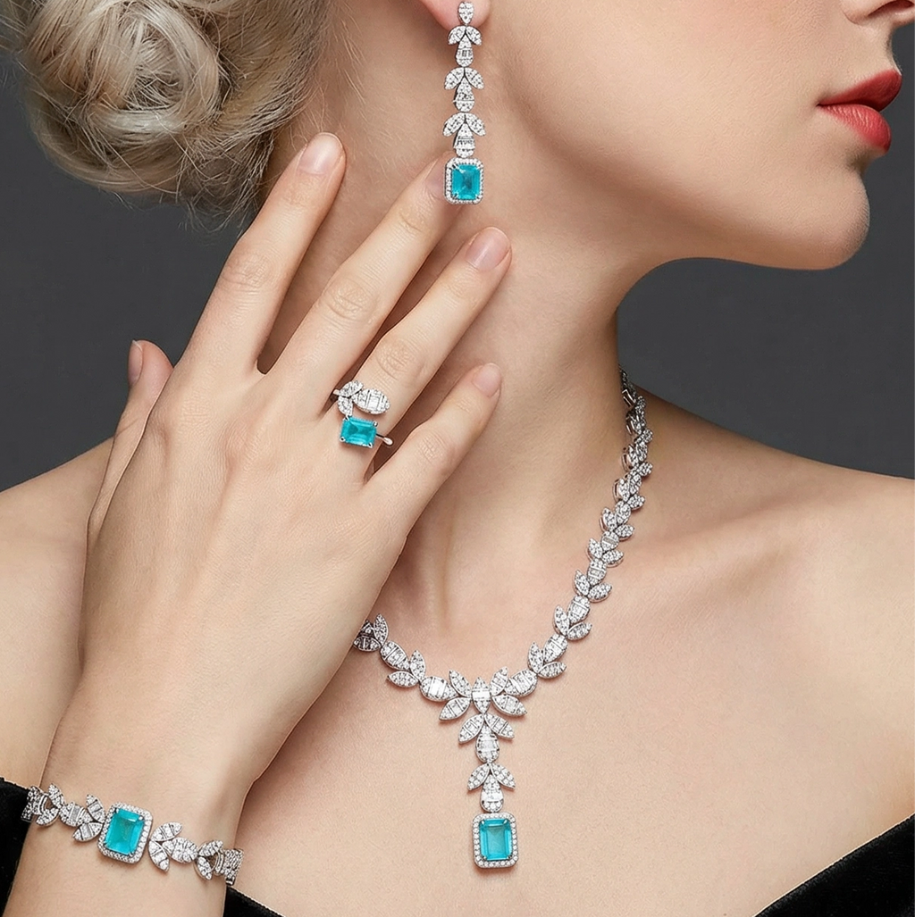 S925 Silver-plated Cubic Zirconia Blue Set