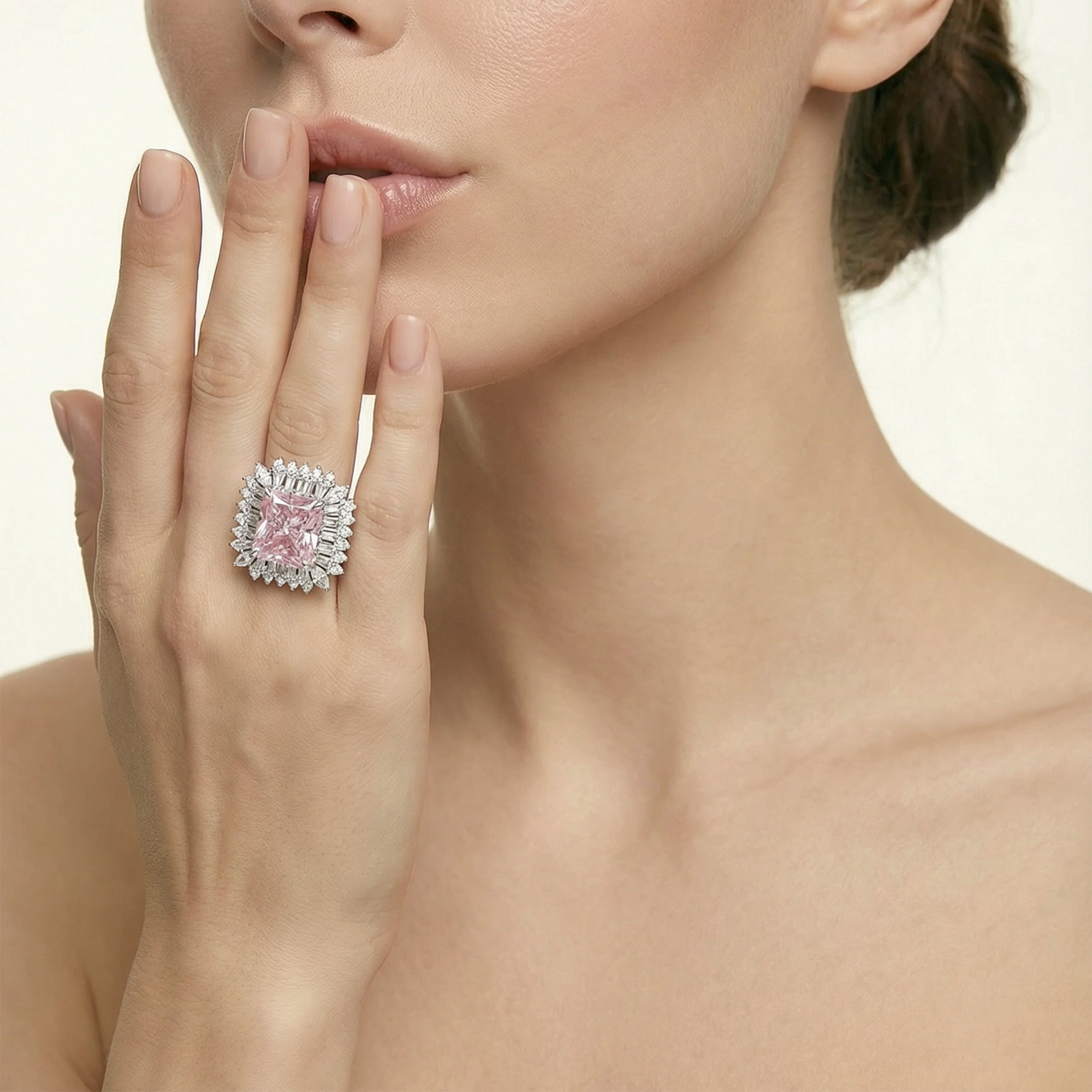 S925 Silver-plated Zirconia Pink Ring(Adjustable Size)