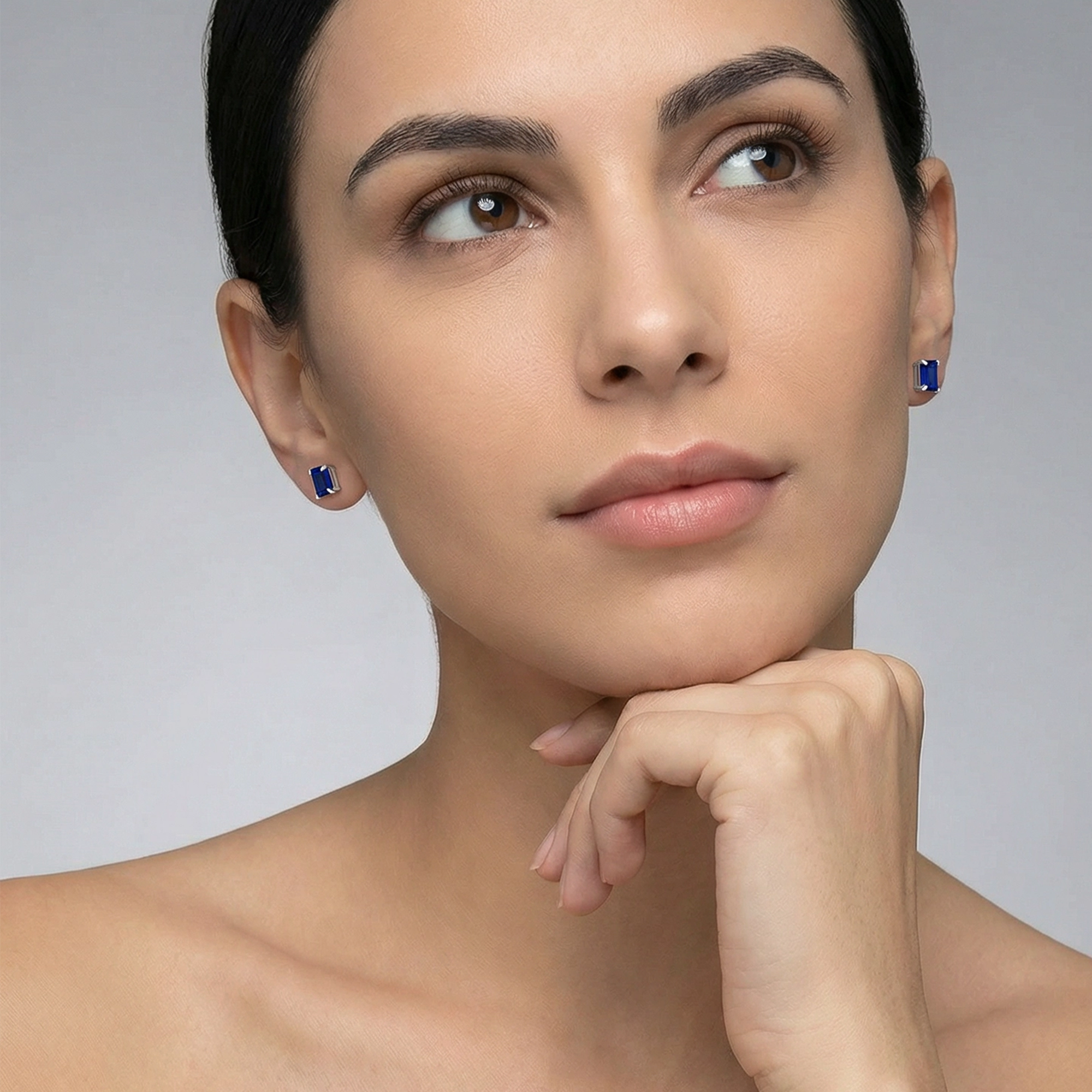 S925 Silver Cultured Blue Sapphire Earrings