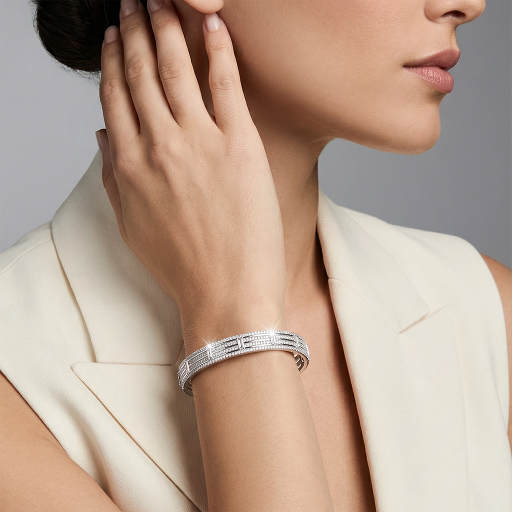 S925 Silver-plated Zirconia Bracelet and Ring(Adjustable Size)