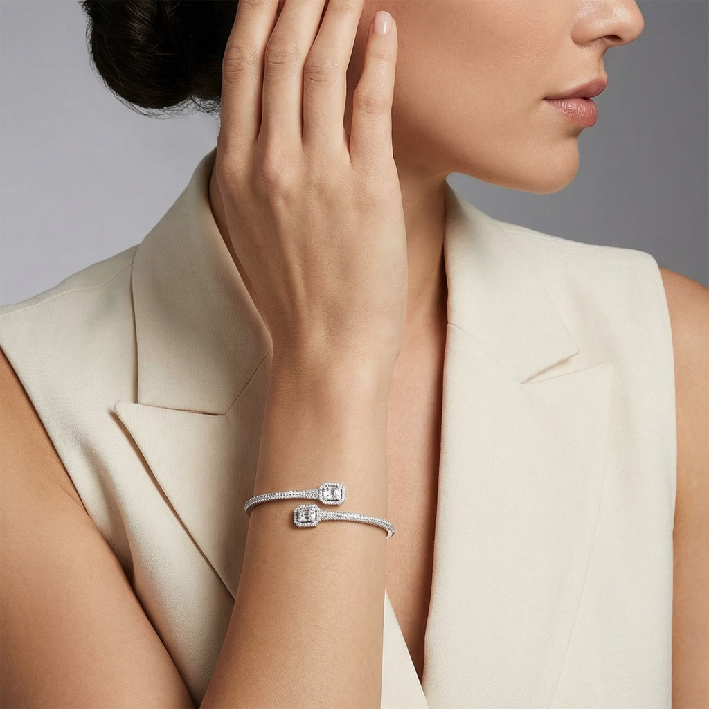 S925 Silver Alloy Cubic Zirconia Bracelet Adjustable Size)