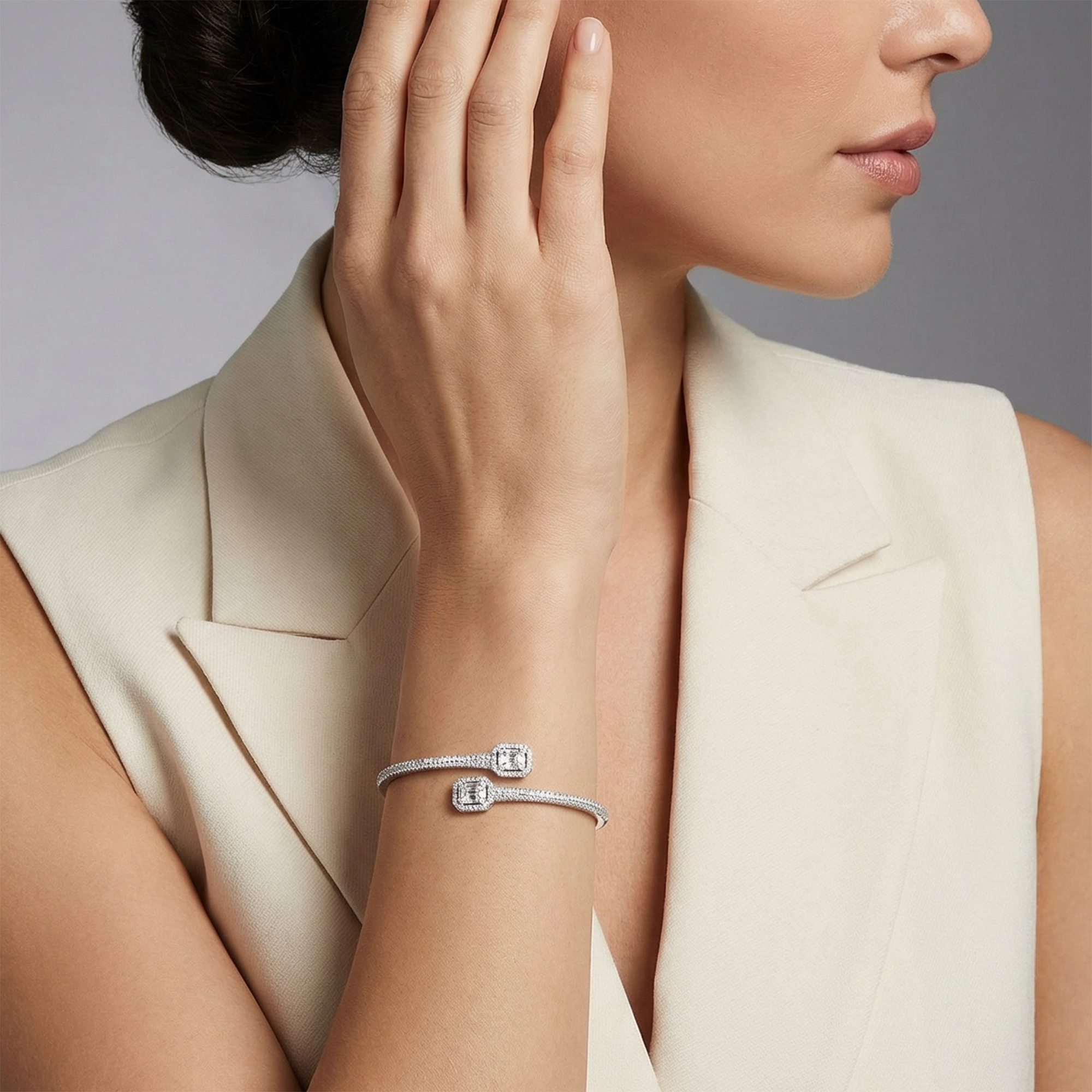 S925 Silver Alloy Cubic Zirconia Bracelet Adjustable Size)