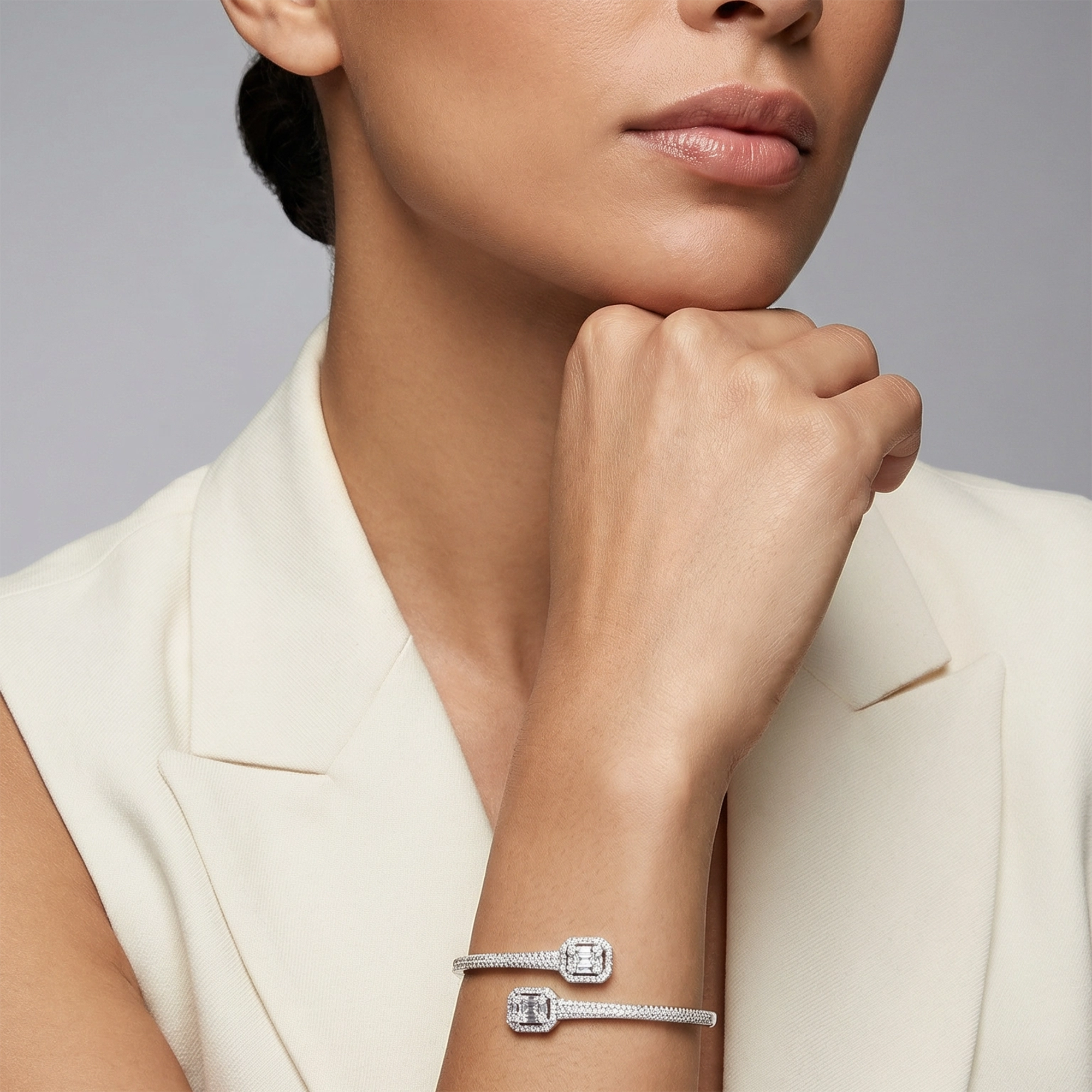 S925 Silver Alloy Cubic Zirconia Bracelet Adjustable Size)