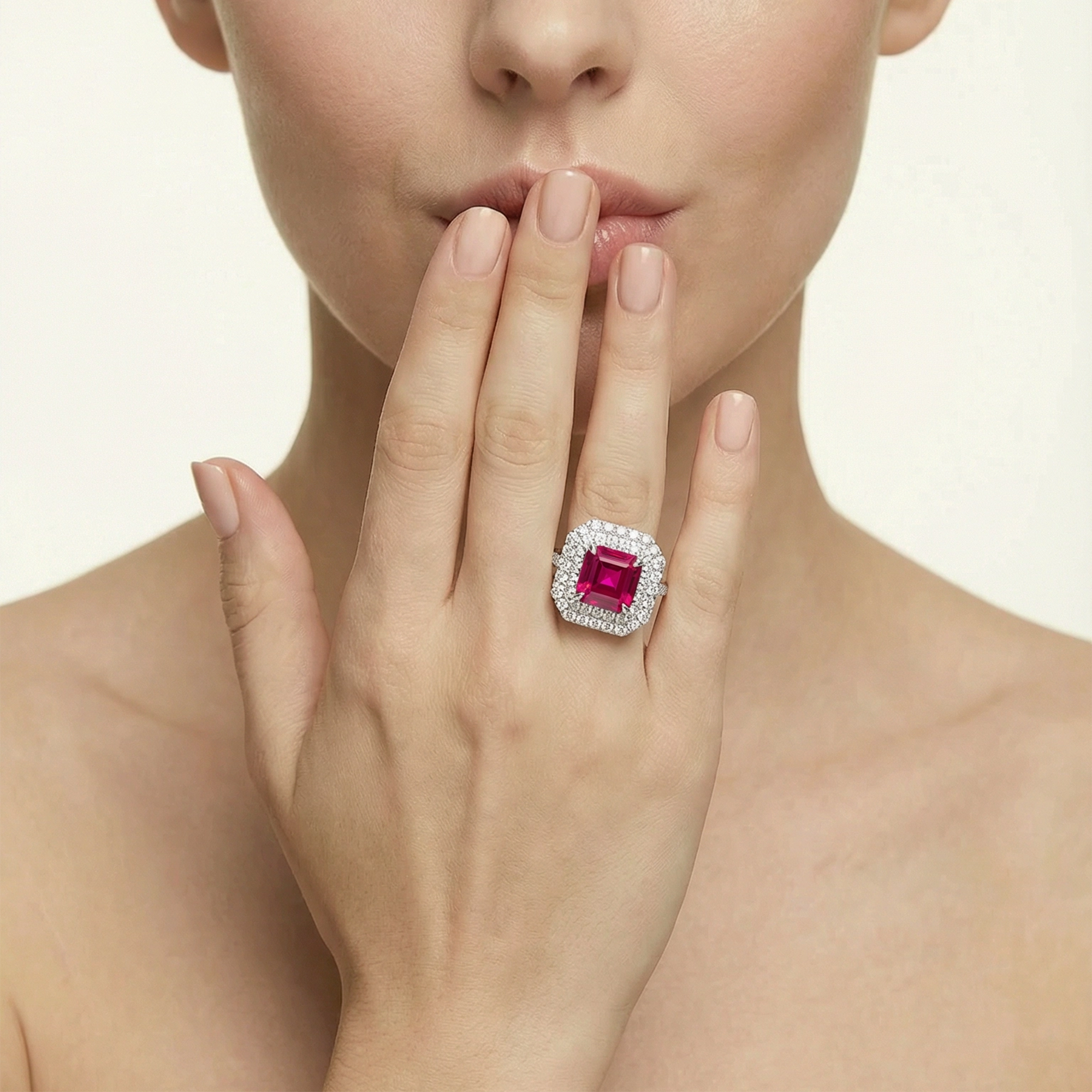 S925 Silver Cultured Red Treasure Ring