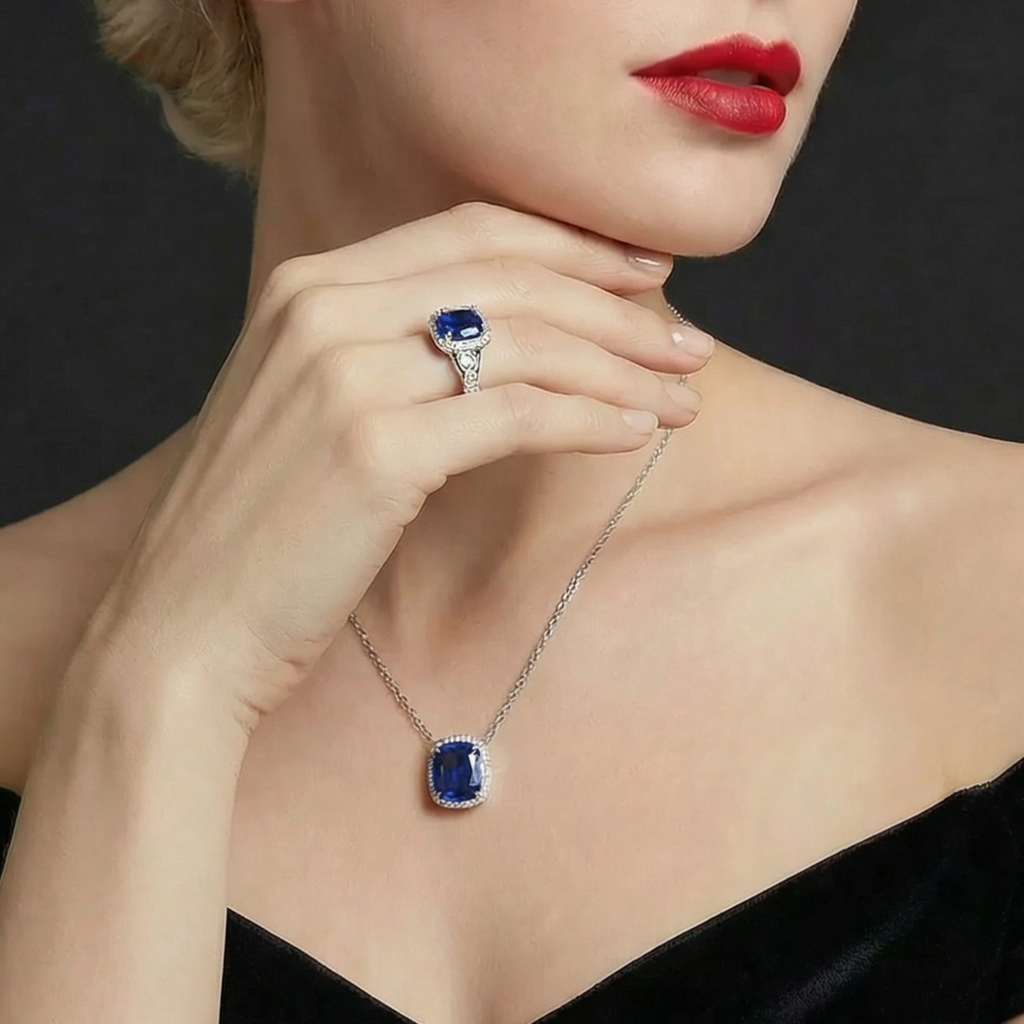 S925 Silver Cultured Blue Sapphire Ring(Adjustable Size)