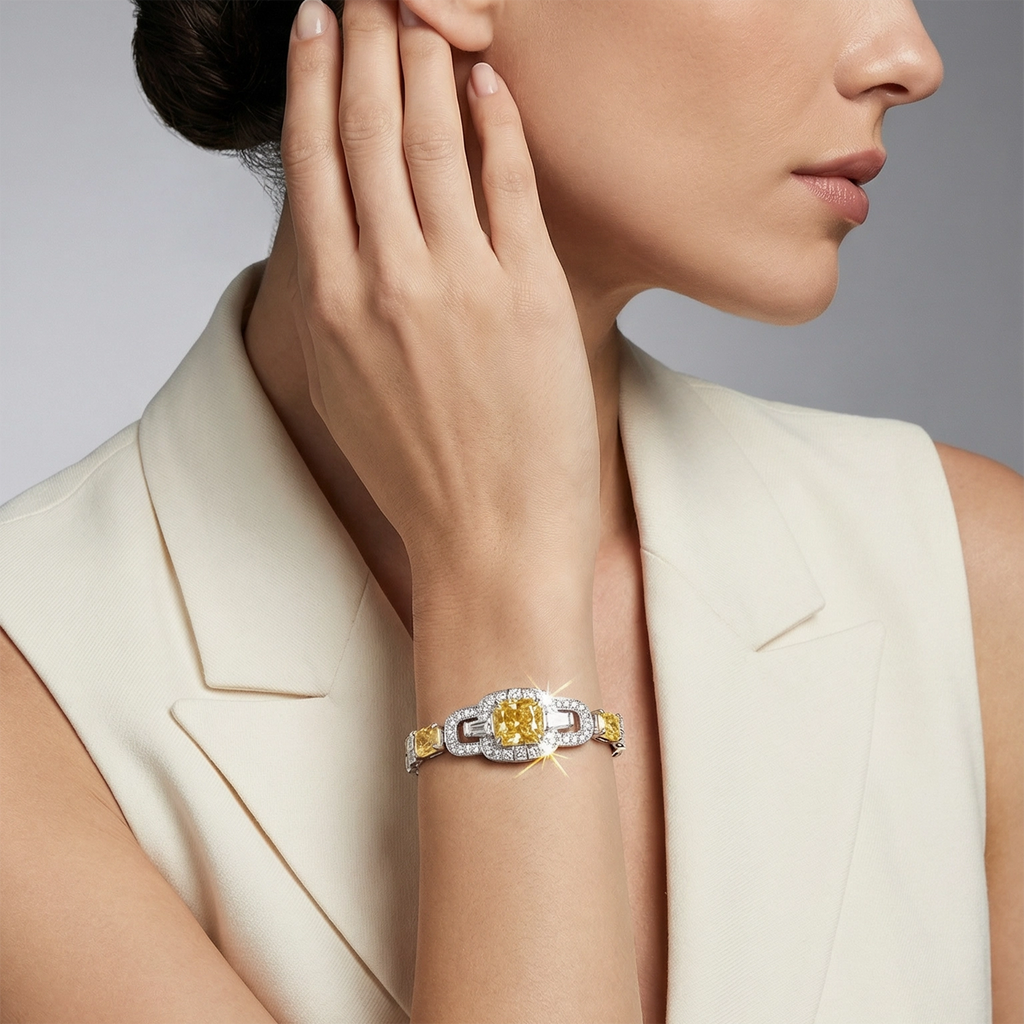 S925 Silver-plated Zirconia Yellow Bracelet(Adjustable Size)