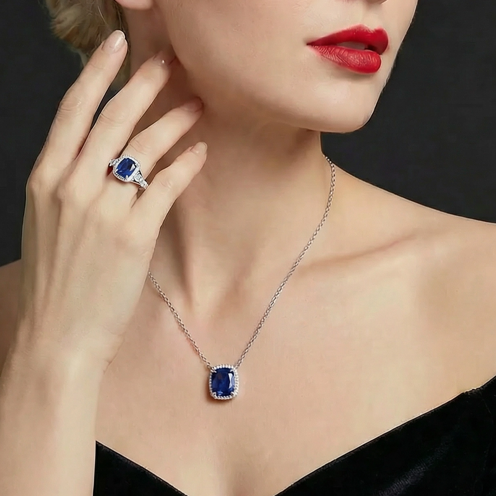 S925 Silver Cultured Blue Sapphire Necklace