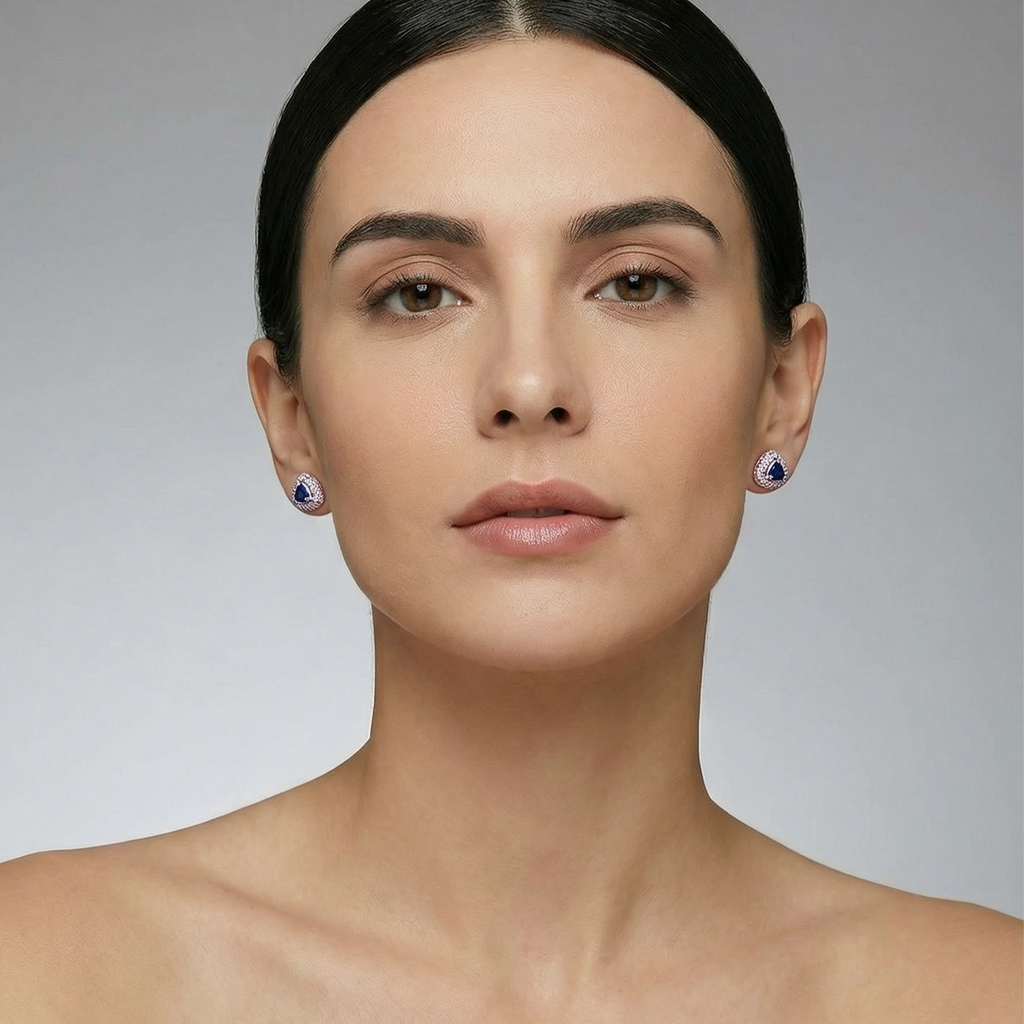 S925 Silver Cultured Blue Sapphire Earrings