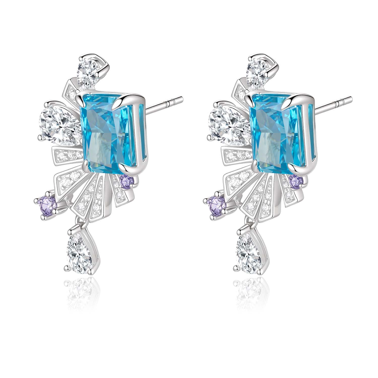 S925 Silver-plated Cubic Zirconia Blue Earrings