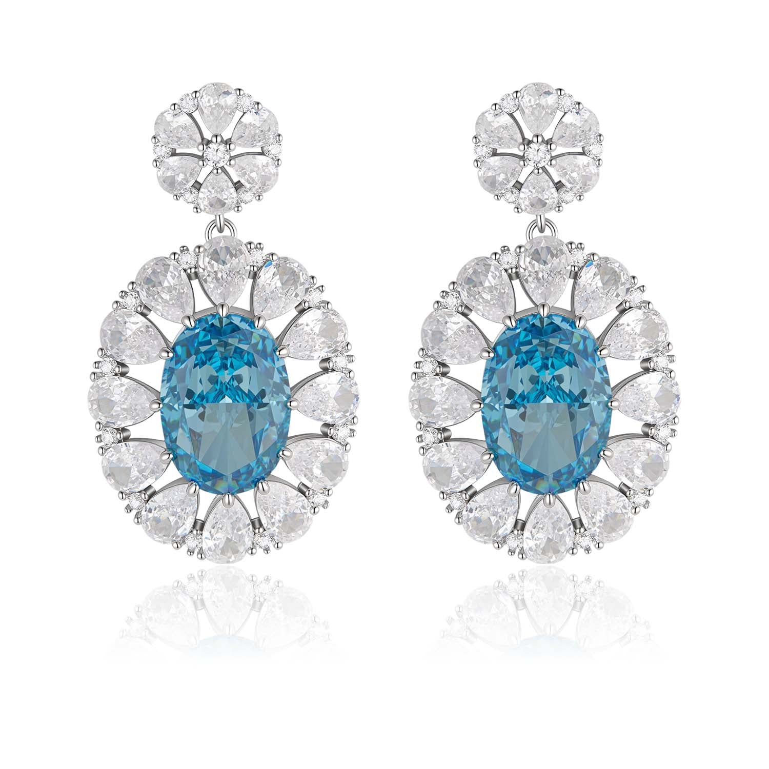 S925 Silver-plated Cubic Zirconia Blue Earrings