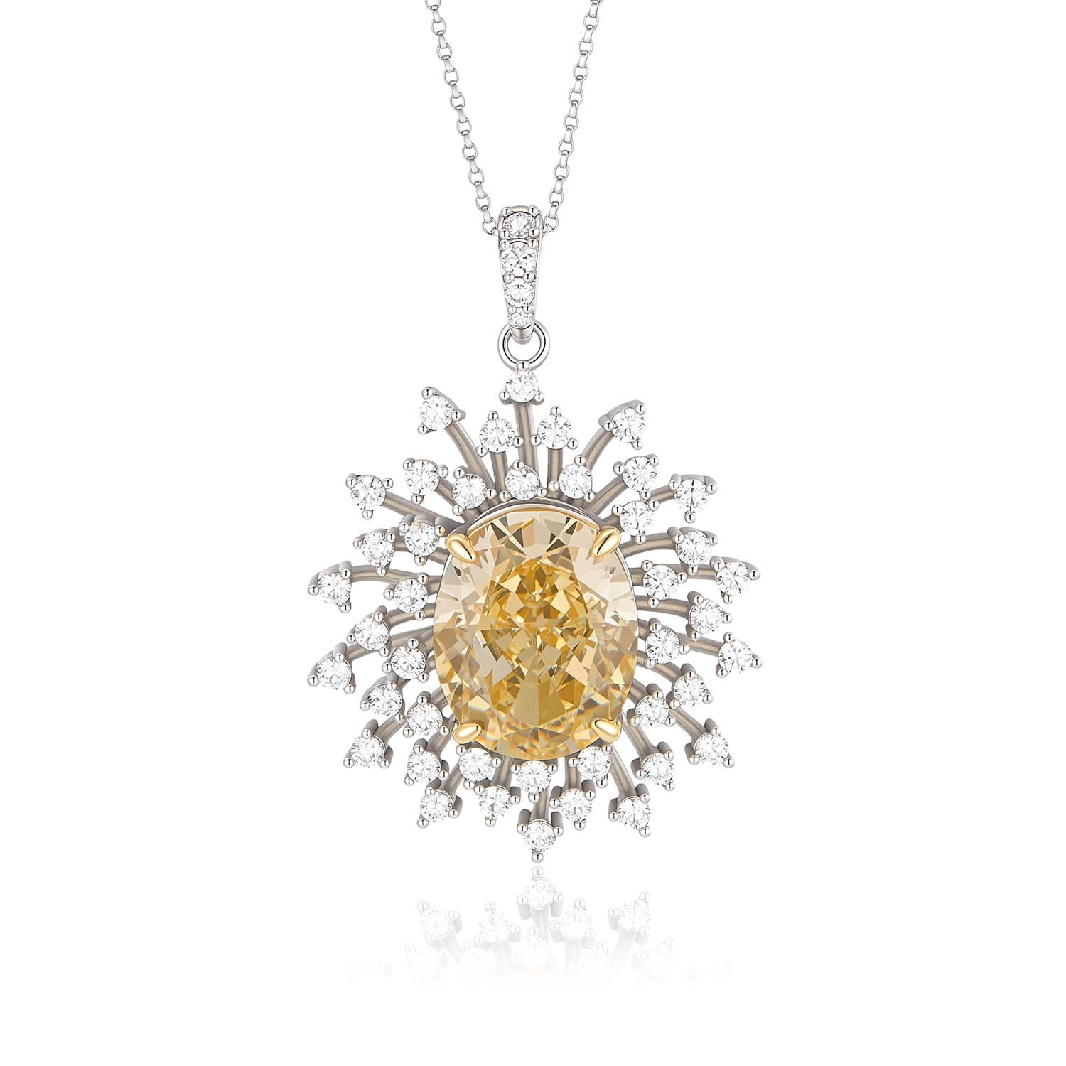 S925 Silver-plated Cubic Zirconia Yellow Pendant (Chain Not Included)