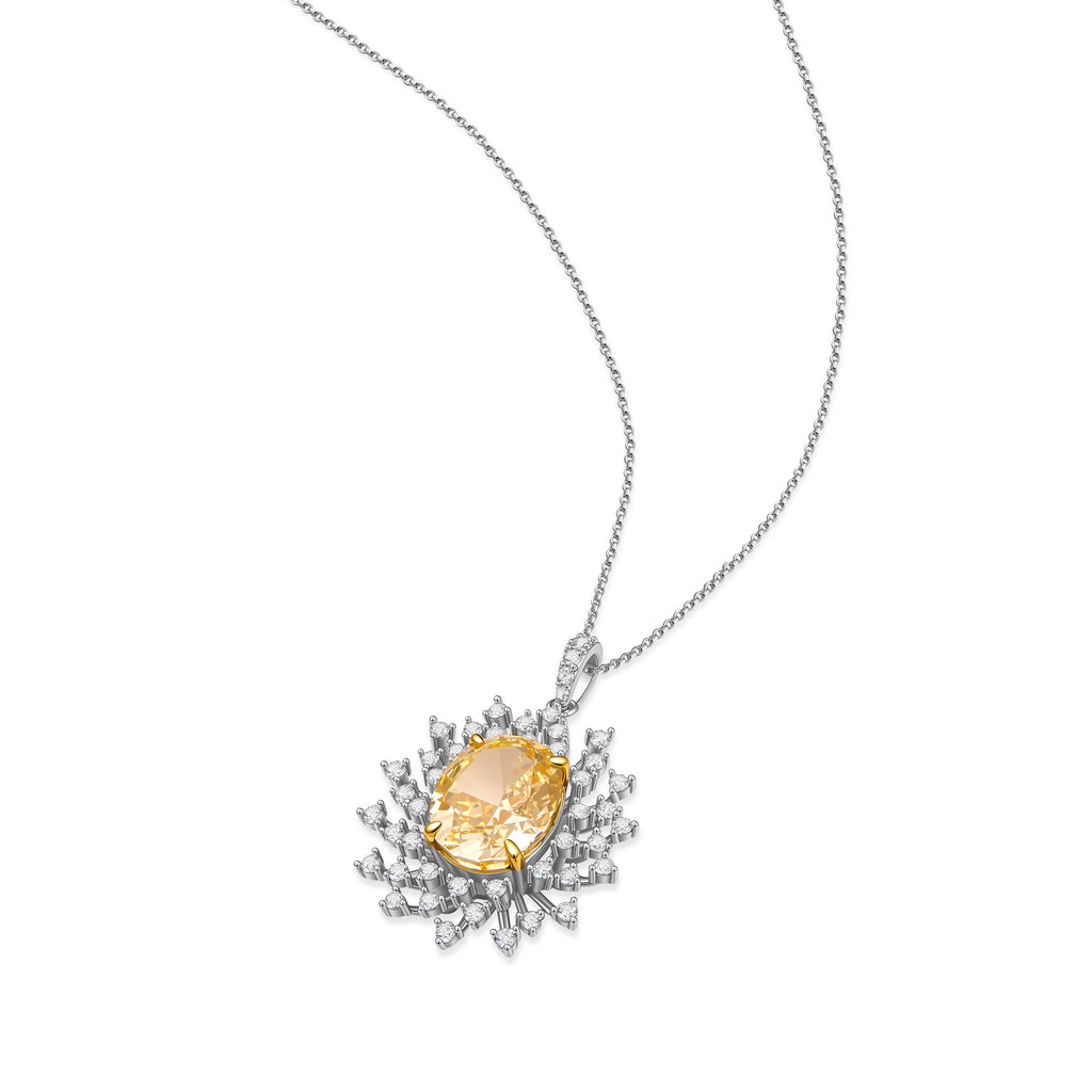 S925 Silver-plated Cubic Zirconia Yellow Pendant (Chain Not Included)