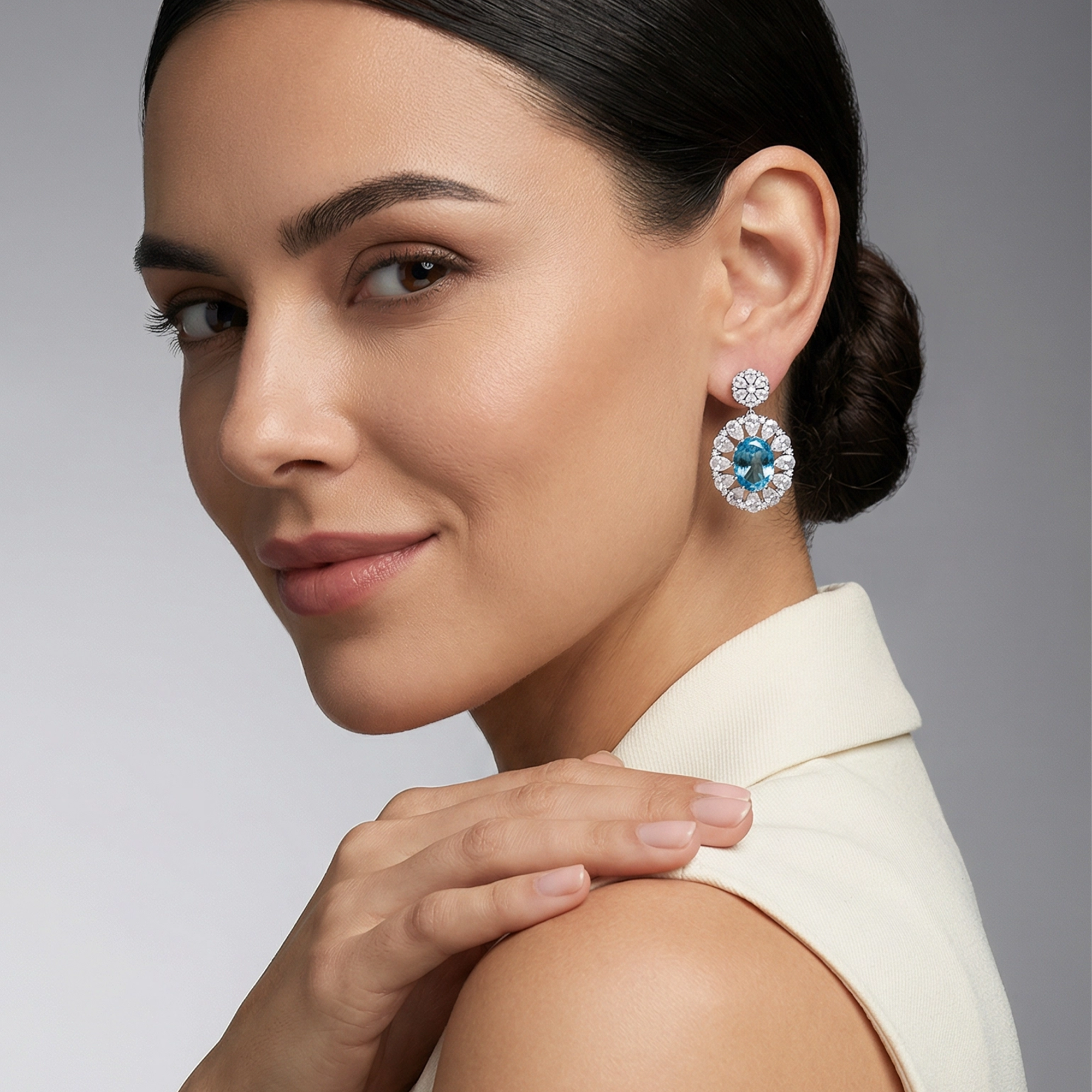 S925 Silver-plated Cubic Zirconia Blue Earrings