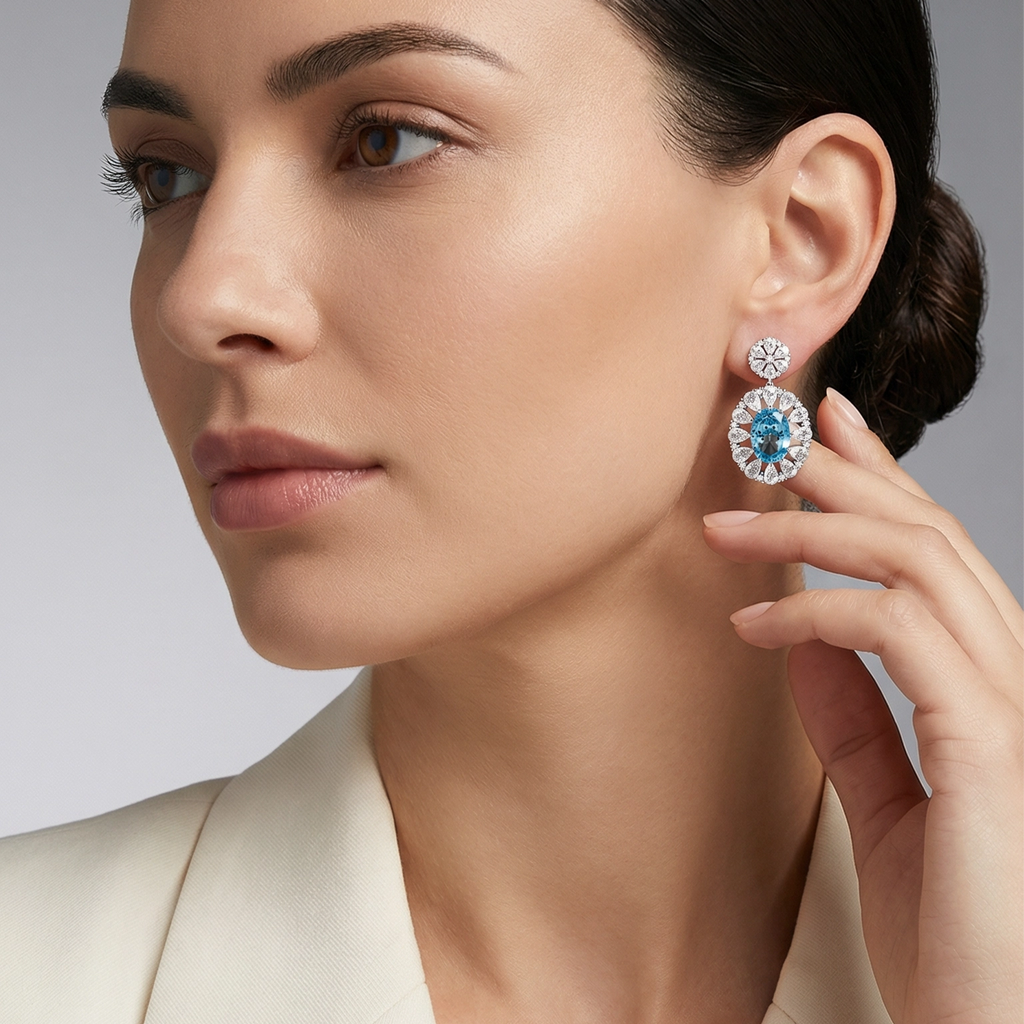 S925 Silver-plated Cubic Zirconia Blue Earrings