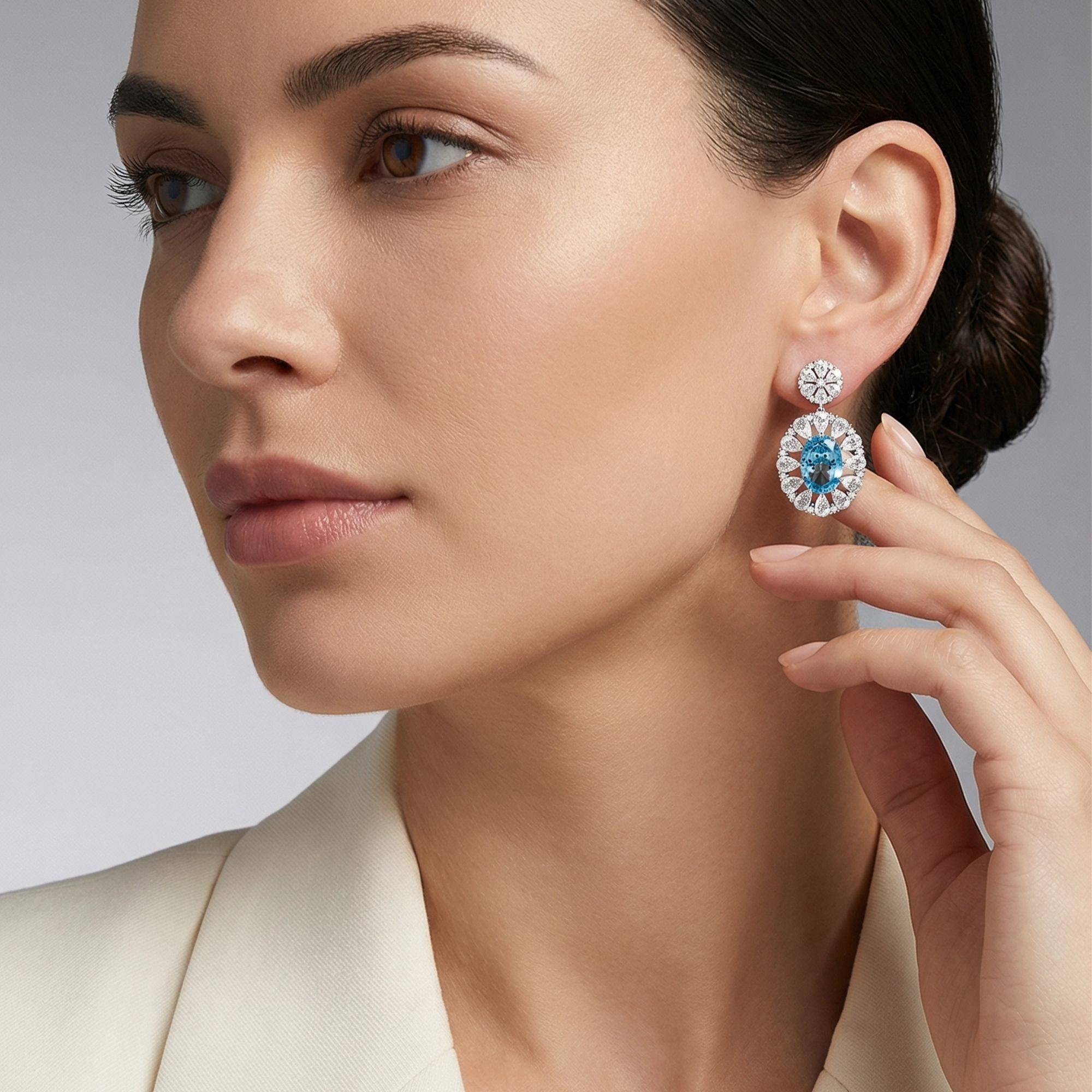 S925 Silver-plated Cubic Zirconia Blue Earrings