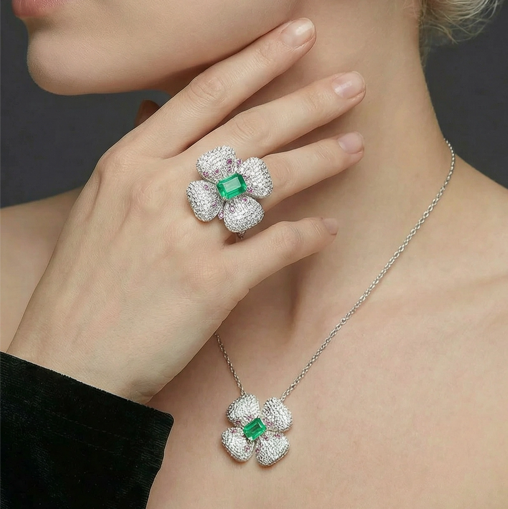 S925 Silver Eclat Emerald Ring(Adjustable Size)