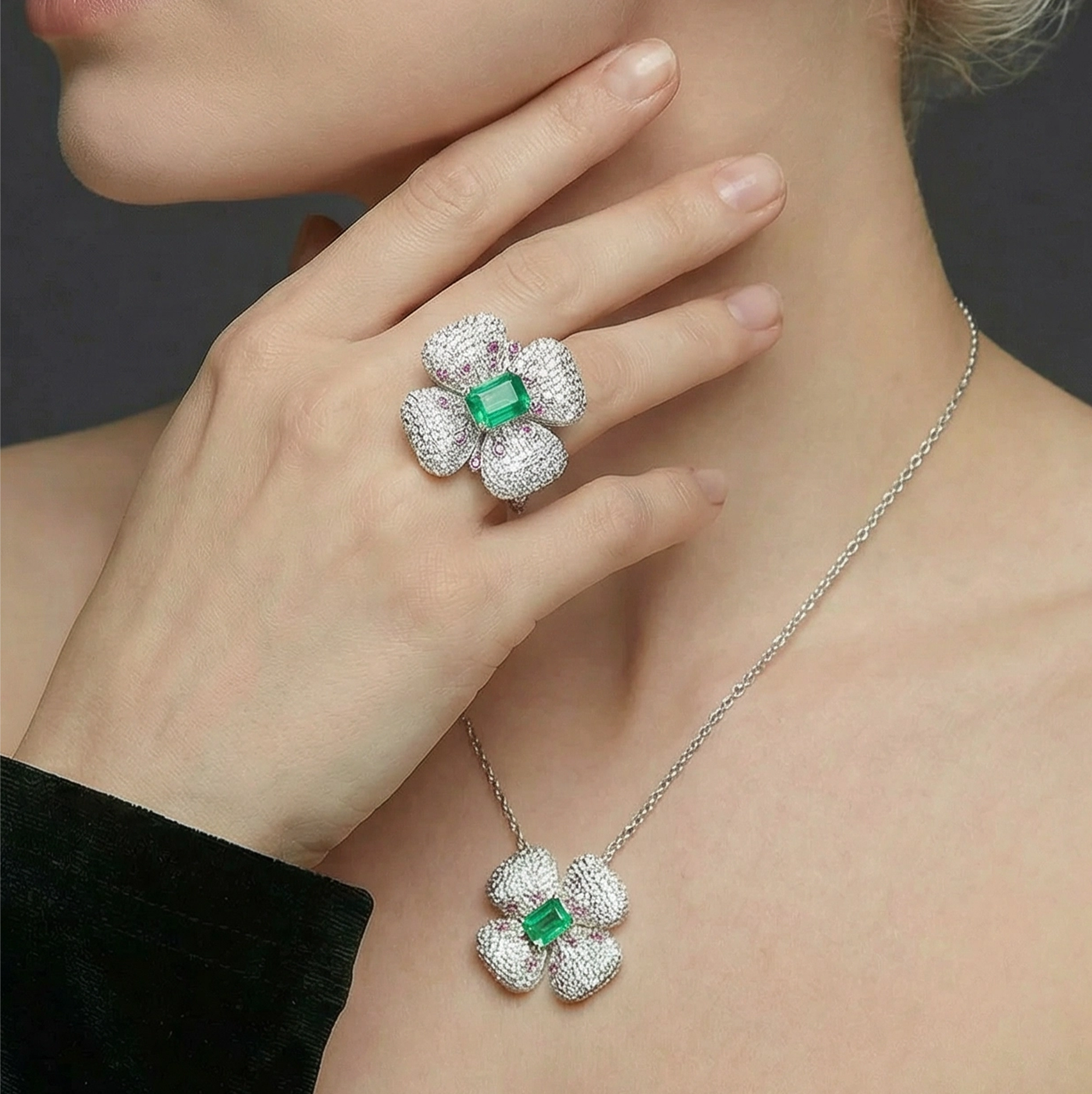 S925 Silver Eclat Emerald Ring(Adjustable Size)