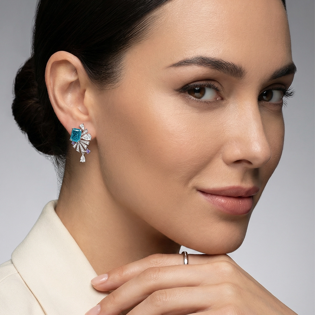 S925 Silver-plated Cubic Zirconia Blue Earrings