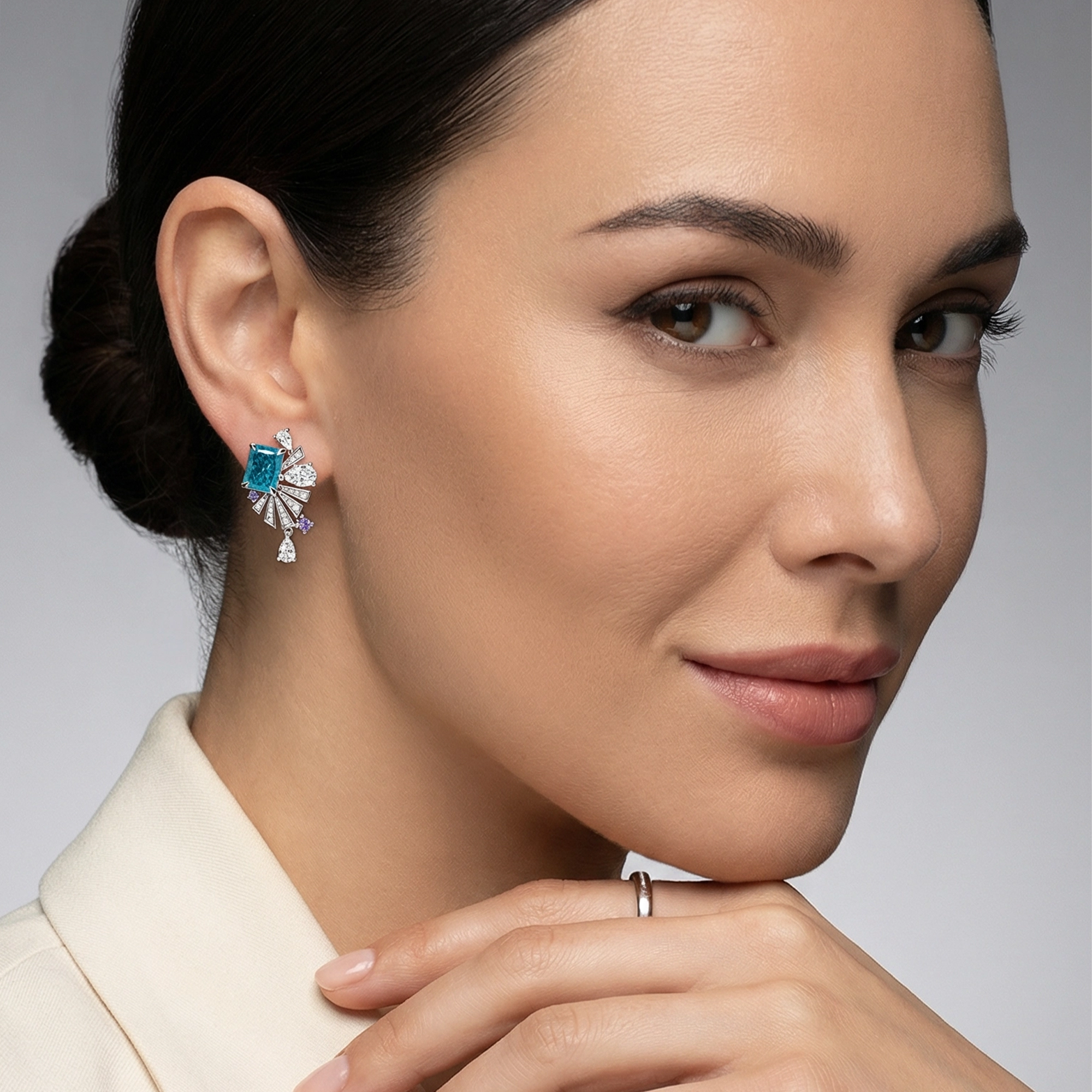 S925 Silver-plated Cubic Zirconia Blue Earrings