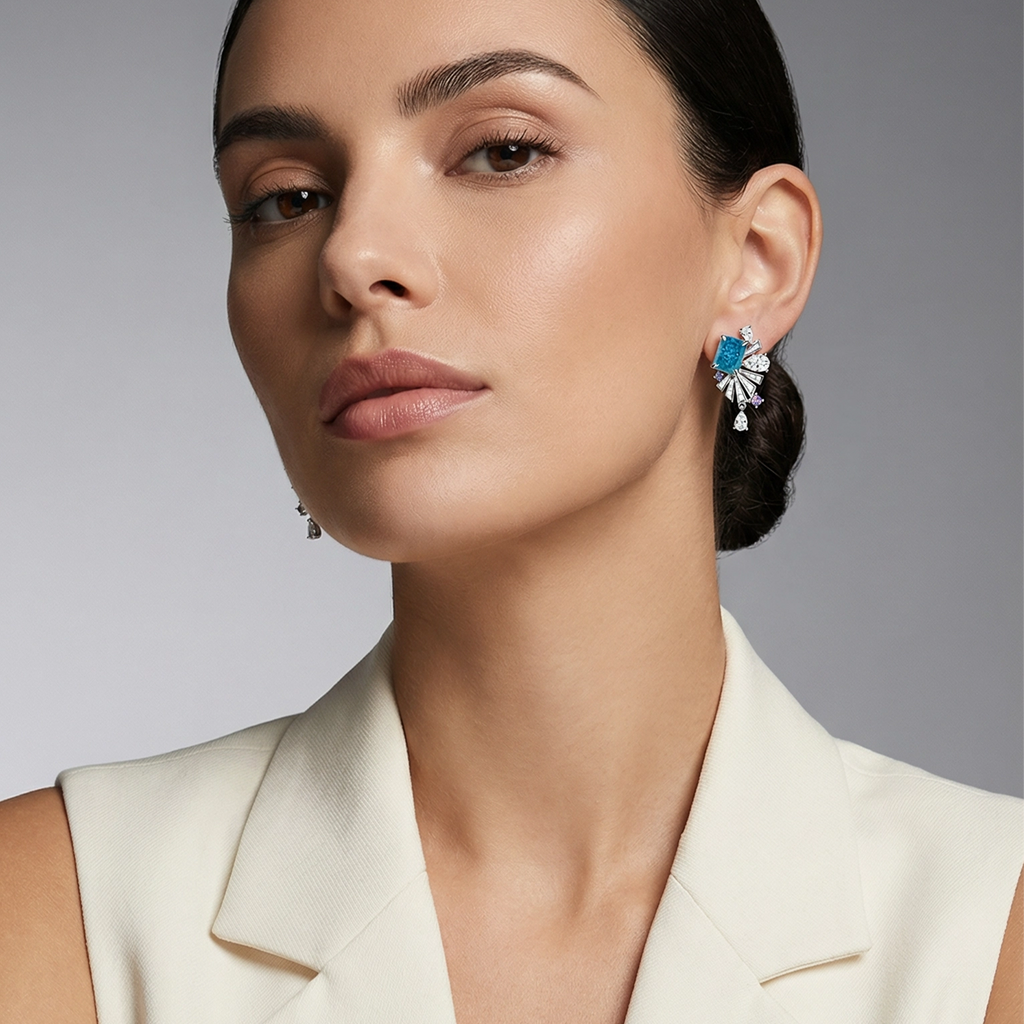 S925 Silver-plated Cubic Zirconia Blue Earrings