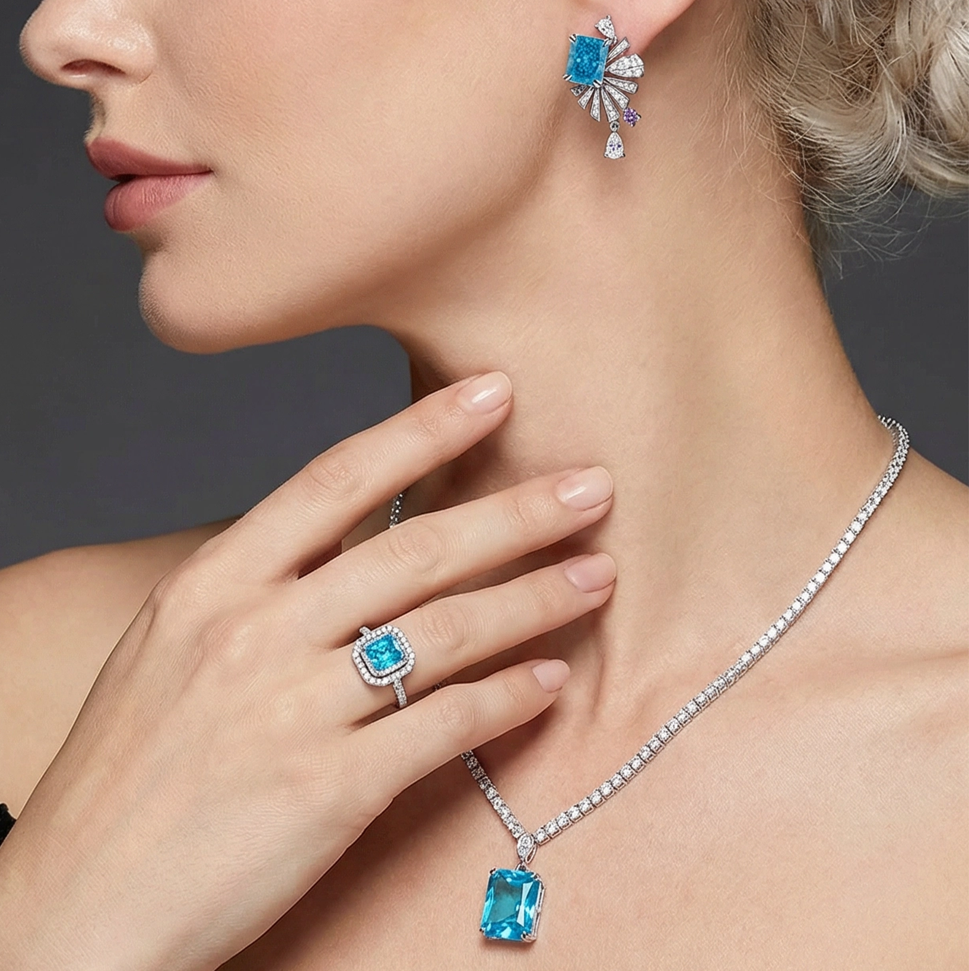 S925 Silver-plated Zirconia Blue Ring